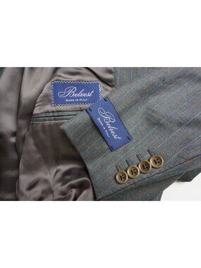 Belvest Gray Brown Striped Wool 2 Pc Suit Jacket Pants Sz 42R US BRAND NEW